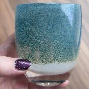 Glassybaby Mother Earth Teal and White Gradient Glass Candleholder